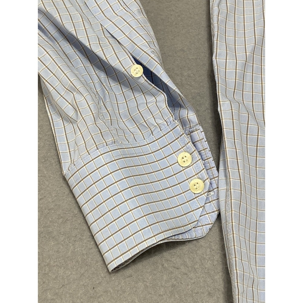 Lacoste Modern Fit Button Down Shirt Mens 38 Blue Gingham Checkered - Picture 6 of 9